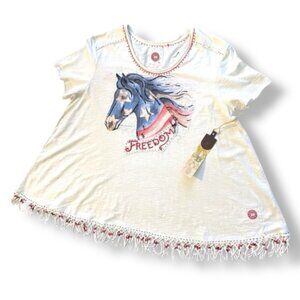 Cowgirl Double D Ranch NWT Western Freedom Americana Horse Beads Stitching New